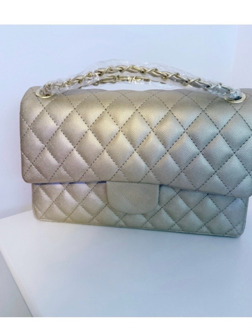 Metallic Quilted Top-Handle Women’s Bag - Gold